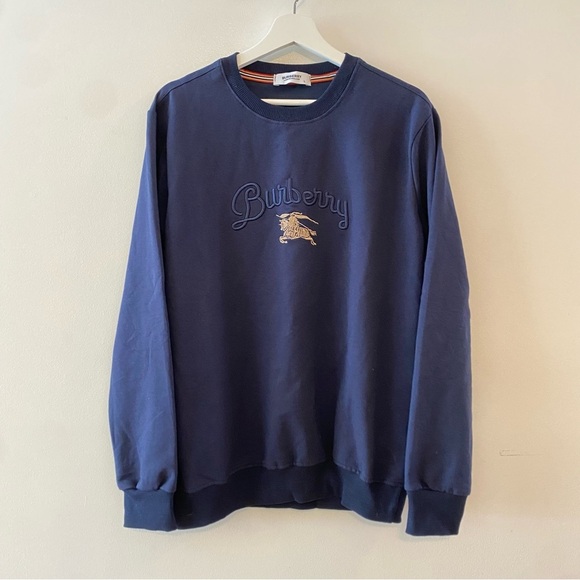 Vintage Burberry Blue Spellout Pullover Sweater Sweatshirt Top Men’s Size Large - Picture 1 of 11